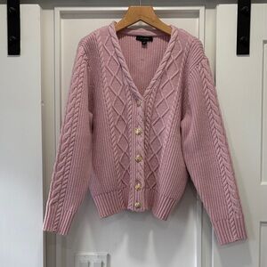Ann Taylor Light Pink Cable Knit V-Neck Cardigan Sweater Size Medium